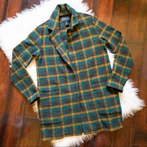 NEW Rachel Zoe Wool Blend Plaid Overcoat size S